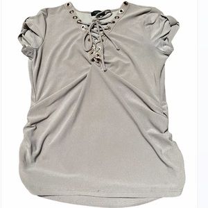 Mine T-shirt Top Front V Neck Lacing Size L